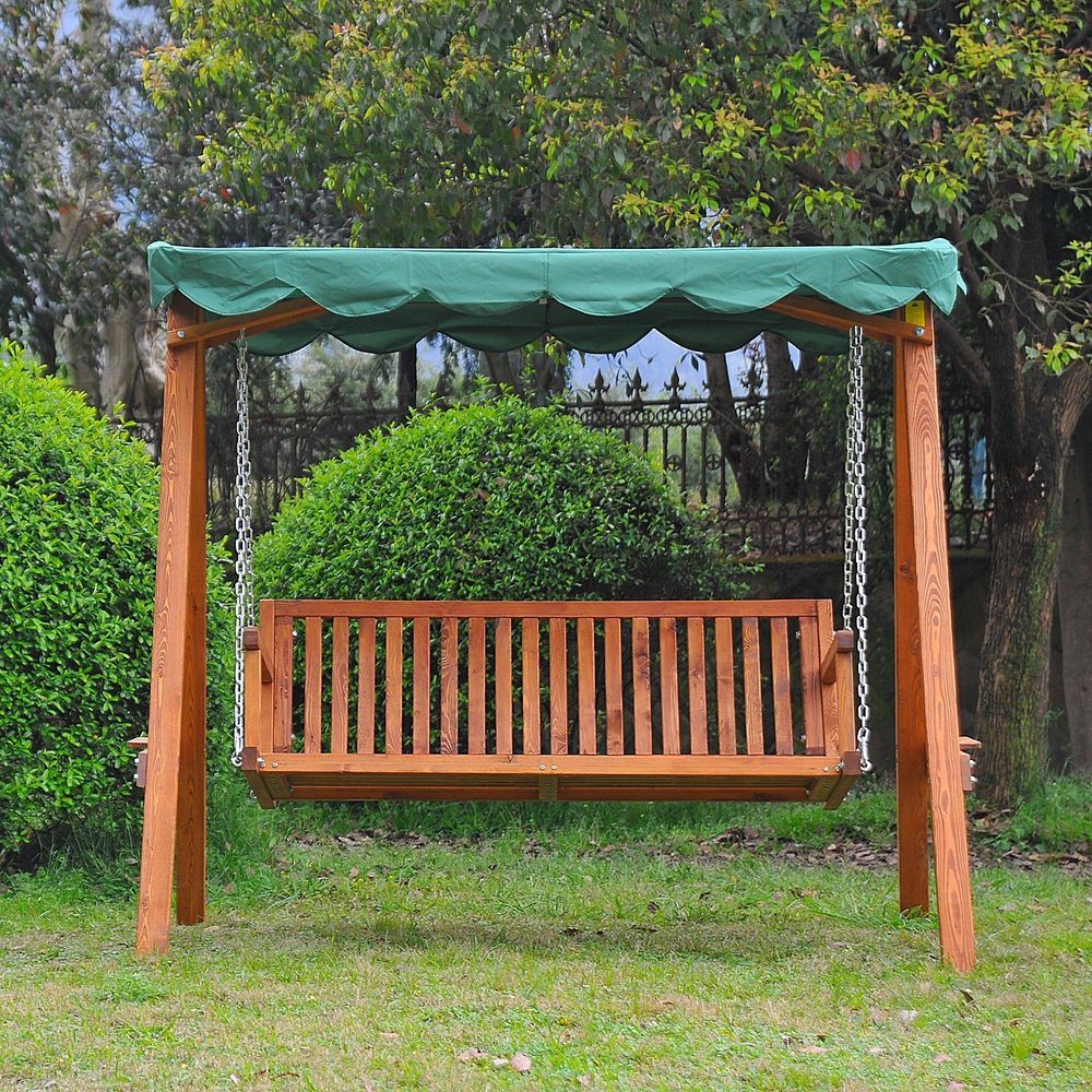 3-Seater Wooden Garden Swing Chair Seat Bench - anydaydirect