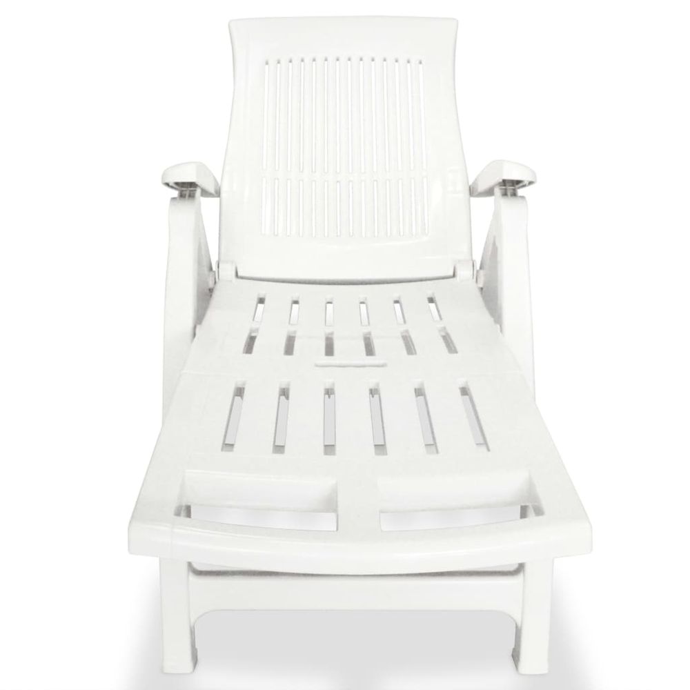 Sun Lounger with Footrest Plastic White - anydaydirect