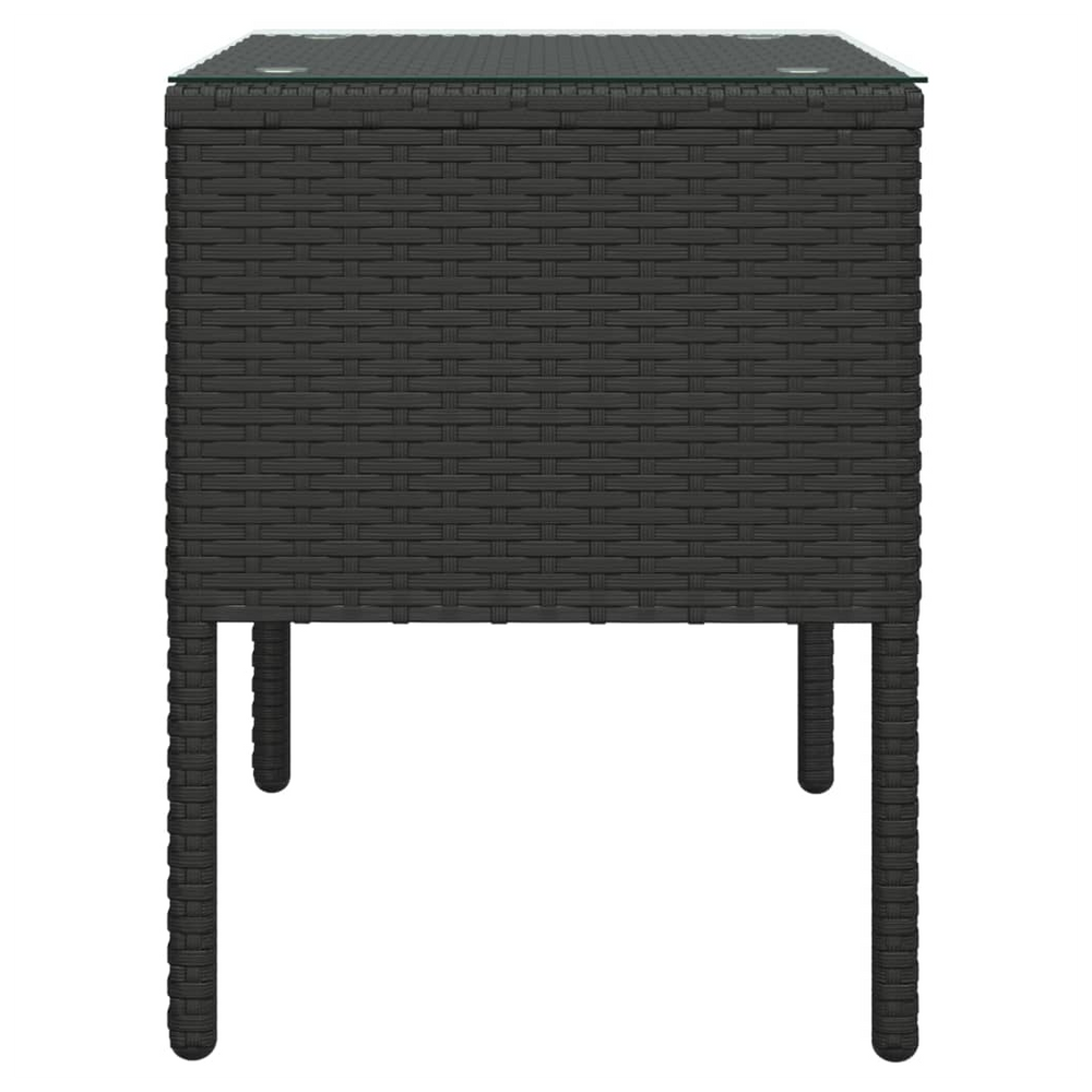 Side Table Black 53x37x48 cm Poly Rattan and Tempered Glass - anydaydirect