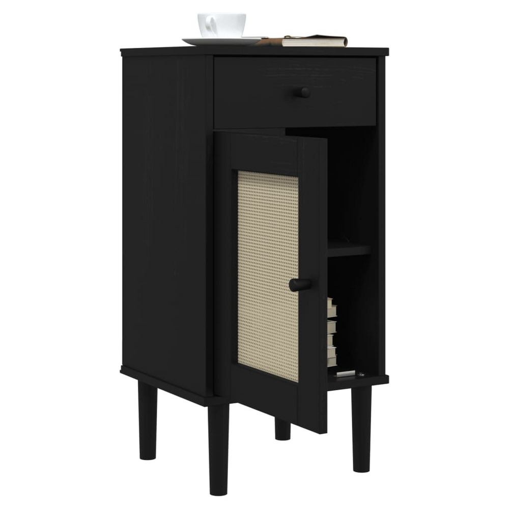 vidaXL Bedside Cabinet SENJA Rattan Look Black 40x35x80 cm Solid Wood Pine - anydaydirect