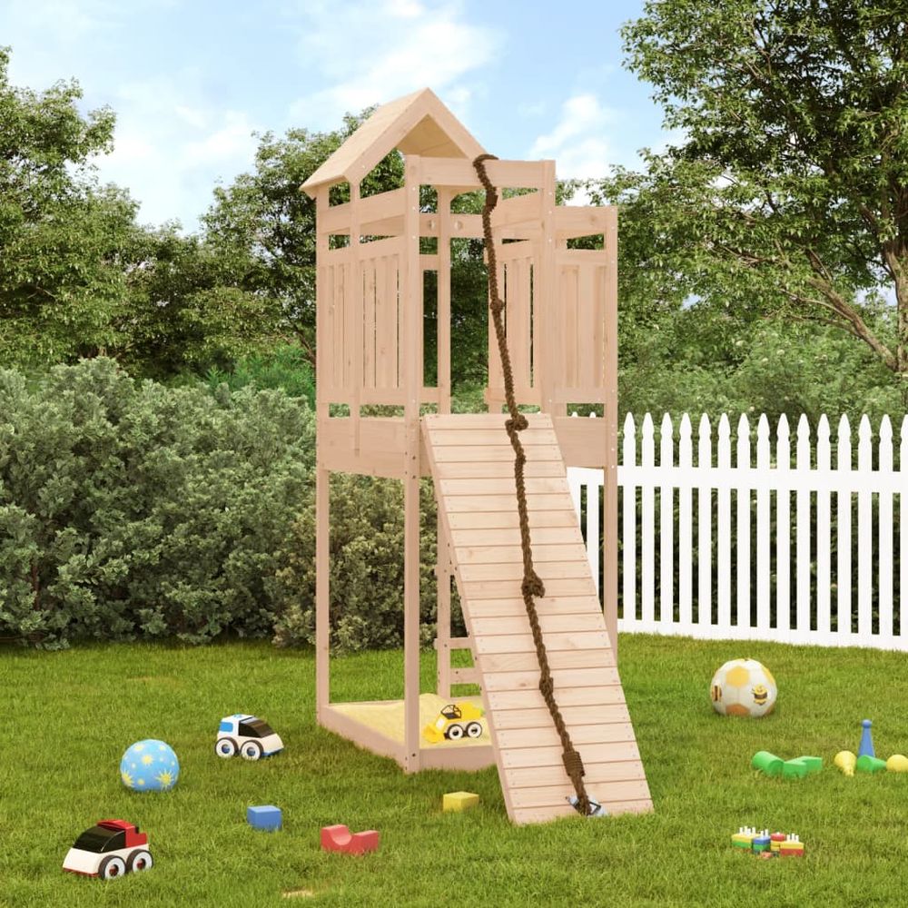 Playhouse with Climbing Wall Solid Wood Pine - anydaydirect
