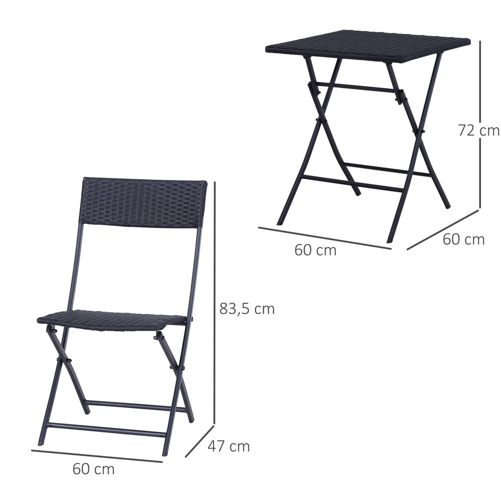 Rattan Garden Bistro Set Coffee 2 Wicker Weave Folding Chairs & 1 Square Table - anydaydirect