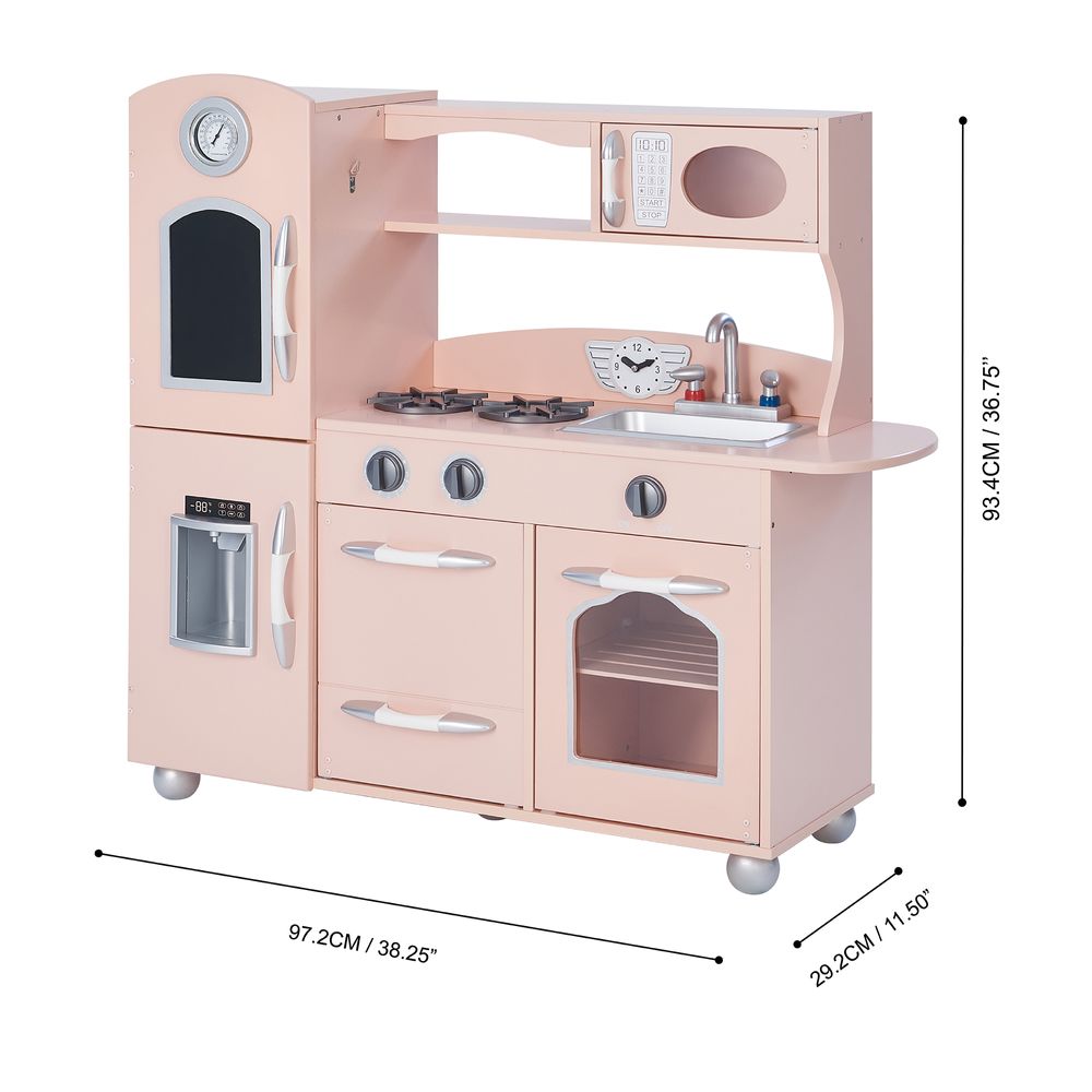 Retro Wooden Kitchen Toy Kitchen Pink With Ice Maker TD-11414P - anydaydirect