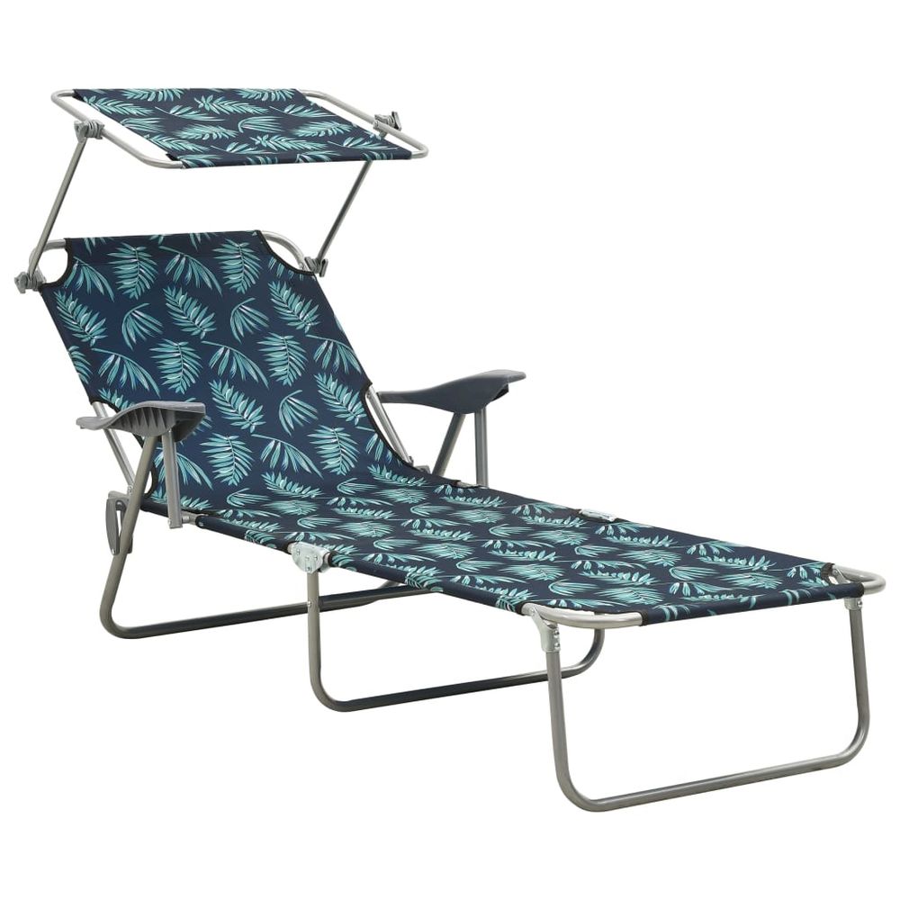 Folding Sun Lounger with Canopy Steel Taupe - anydaydirect
