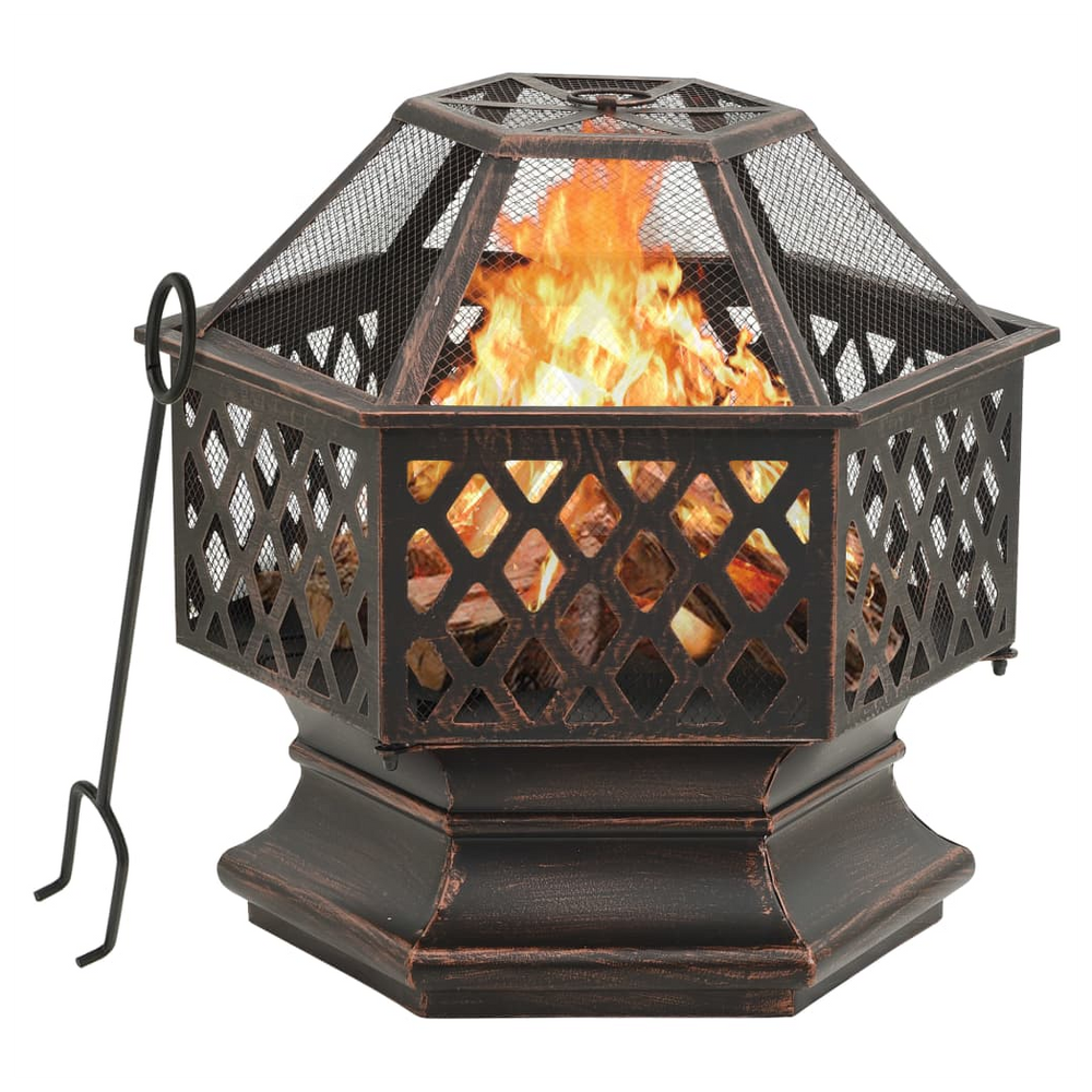 Rustic Fire Pit with Poker 62x54x56 cm XXL Steel - anydaydirect