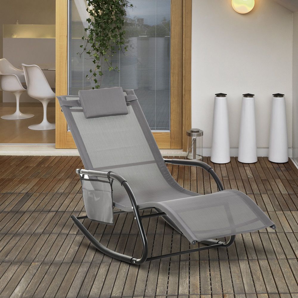 Breathable Mesh Rocking Chair Rocker Lounge  Recliner Seat w/ Removable Headrest - anydaydirect