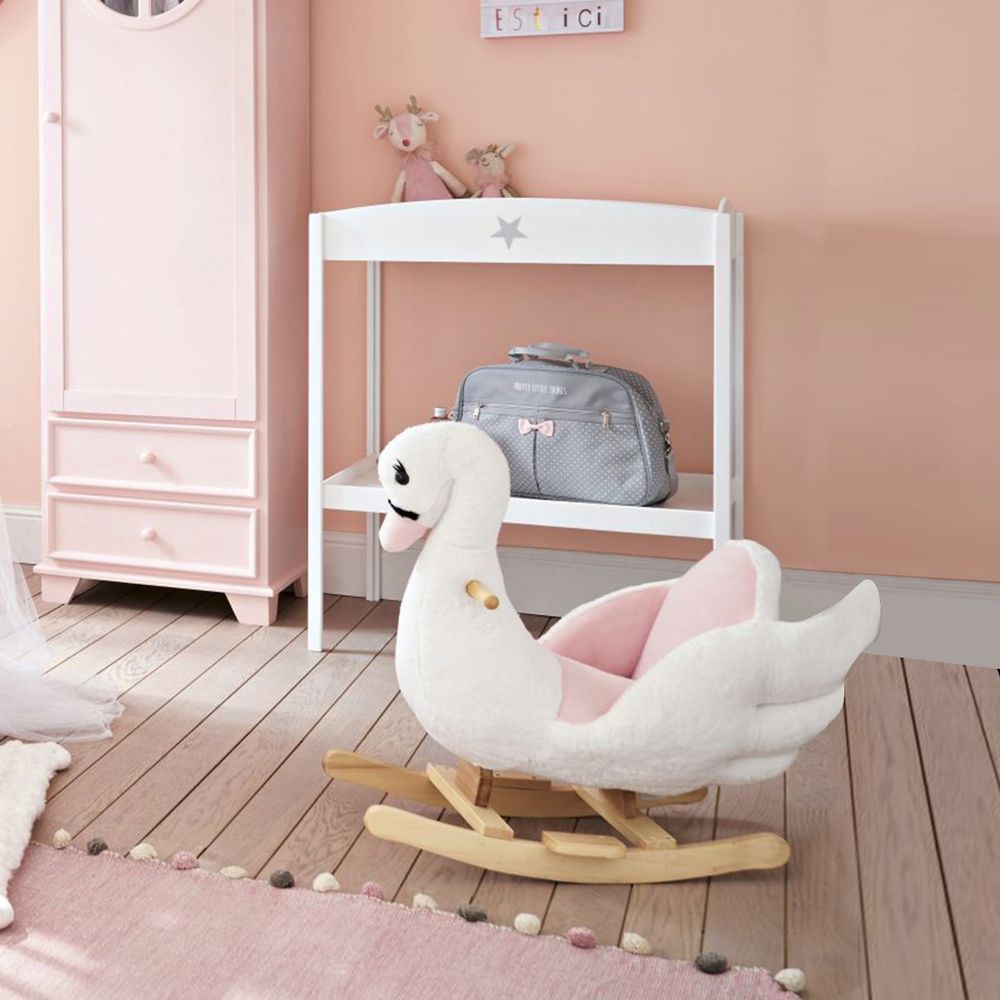 Kids Rocking Horse Ride On Swan Toy w/ Music Safety Seat for Toddler HOMCOM - anydaydirect