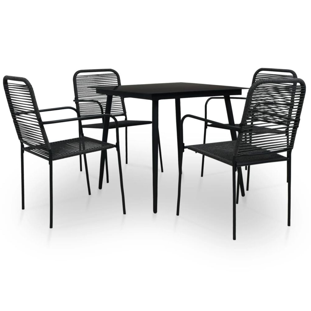 5 Piece Garden Dining Set Cotton Rope and Steel Black - anydaydirect