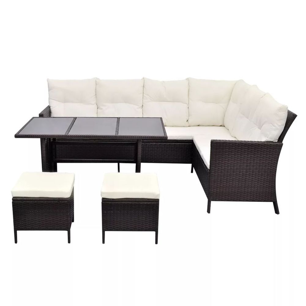 4 Piece Garden Lounge Set with Cushions Poly Rattan Brown - anydaydirect