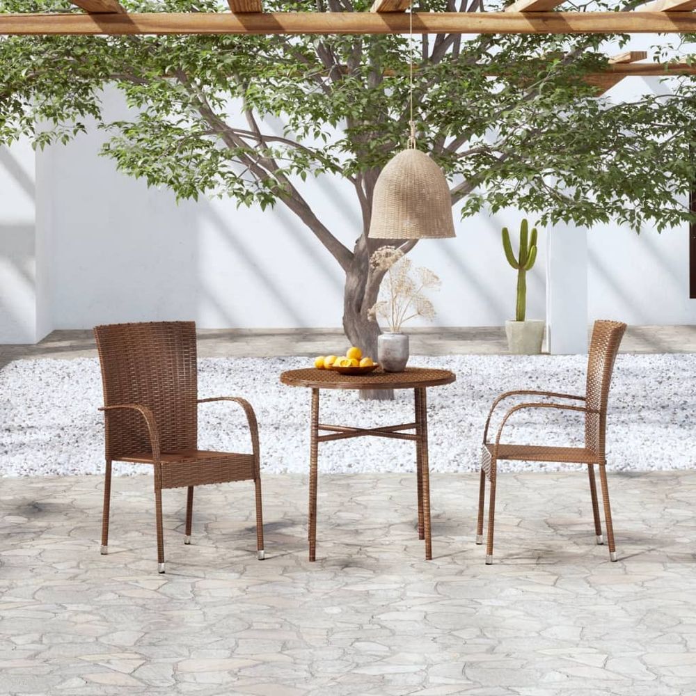 3 Piece Garden Dining Set Poly Rattan Brown - anydaydirect