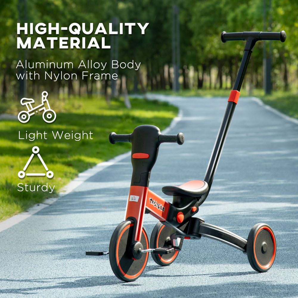 Multifunctional Baby Trike with Push Handle, Tricycle for Kids - Red - anydaydirect