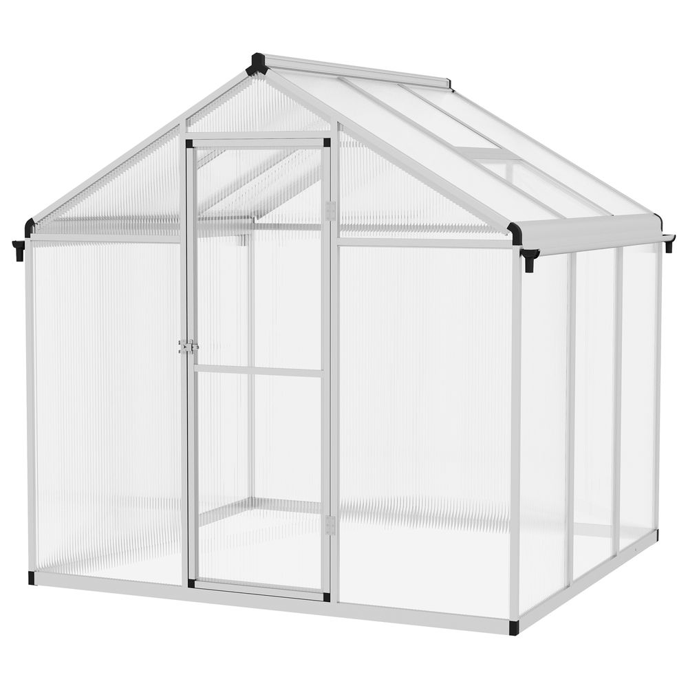 Outsunny 6x6ft Aluminium Greenhouse with/ Door Window Galvanised Base PC Panel - anydaydirect