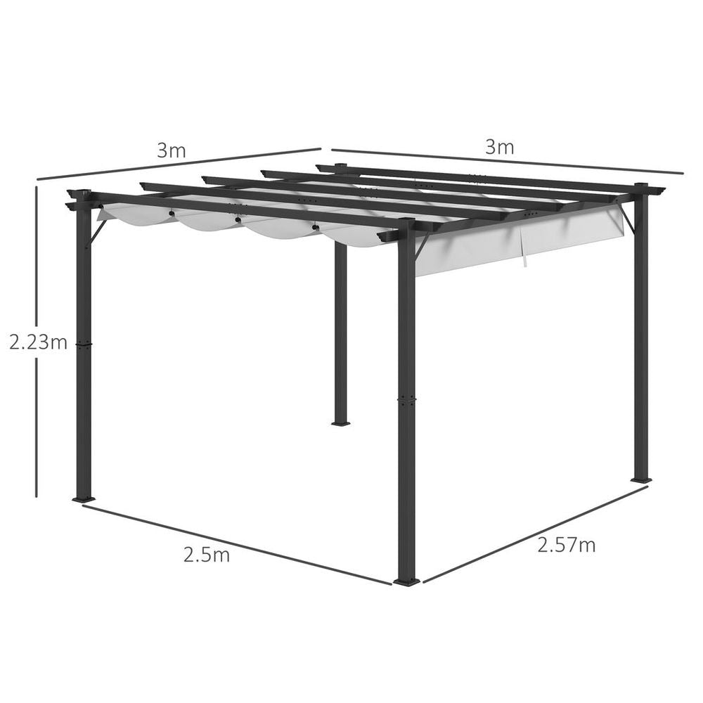 Outsunny 3x3(m) Pergola Gazebo Sun Shade Shelter Aluminium Garden Canopy, Grey - anydaydirect