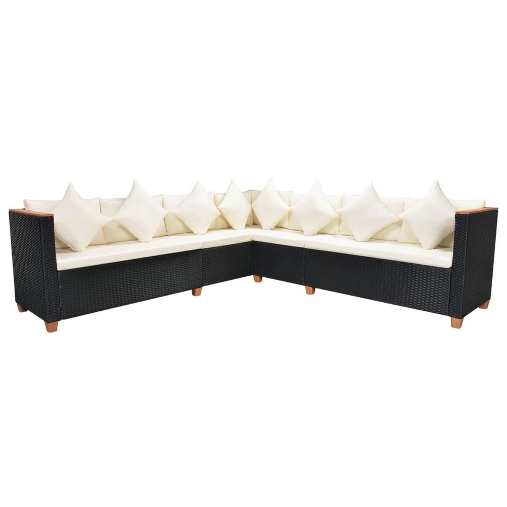 7 Piece Garden Lounge Set with Cushions Poly Rattan Black - anydaydirect