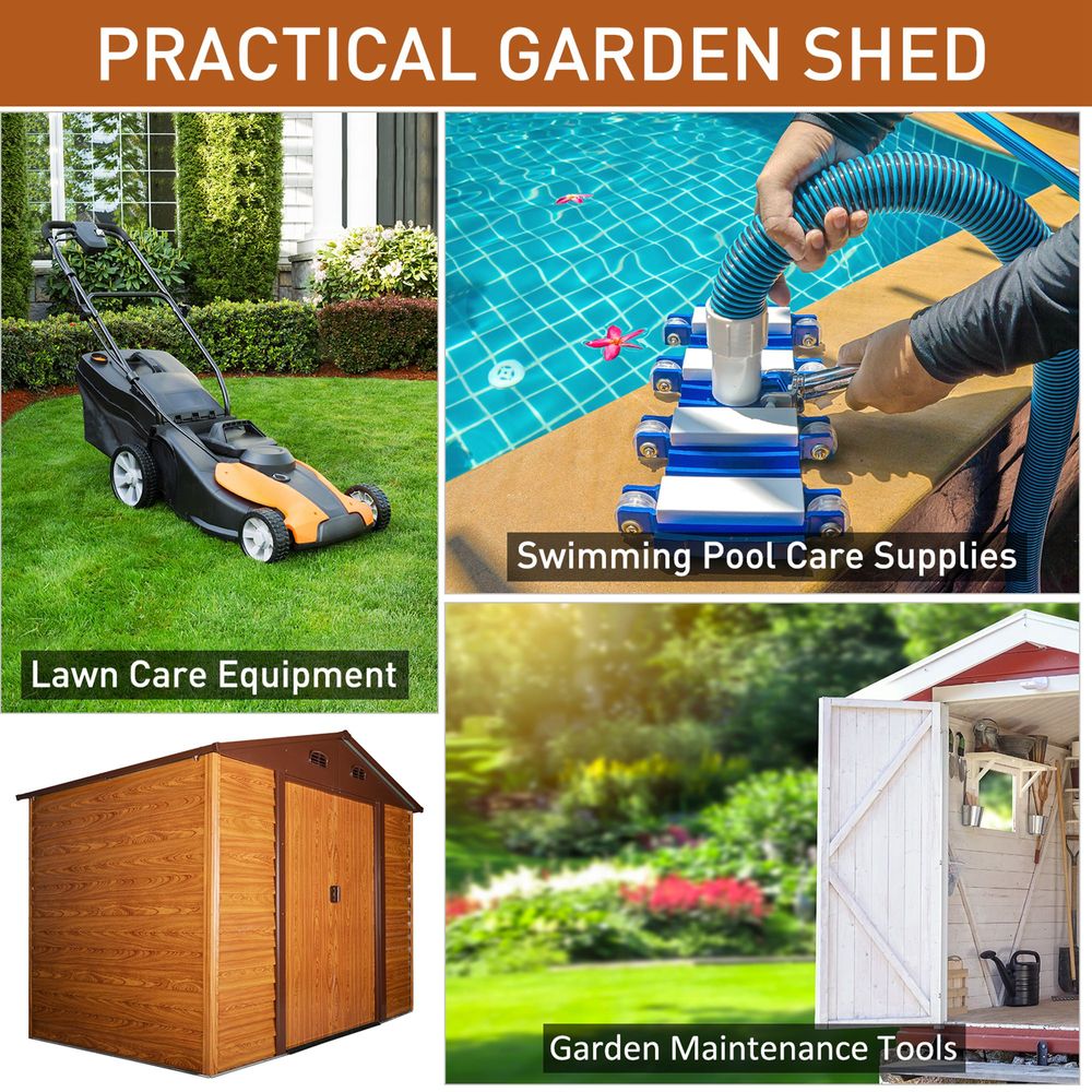 9.1x6.4ft Metal Garden Shed House Tool Storage & Foundation & Ventilation Brown - anydaydirect