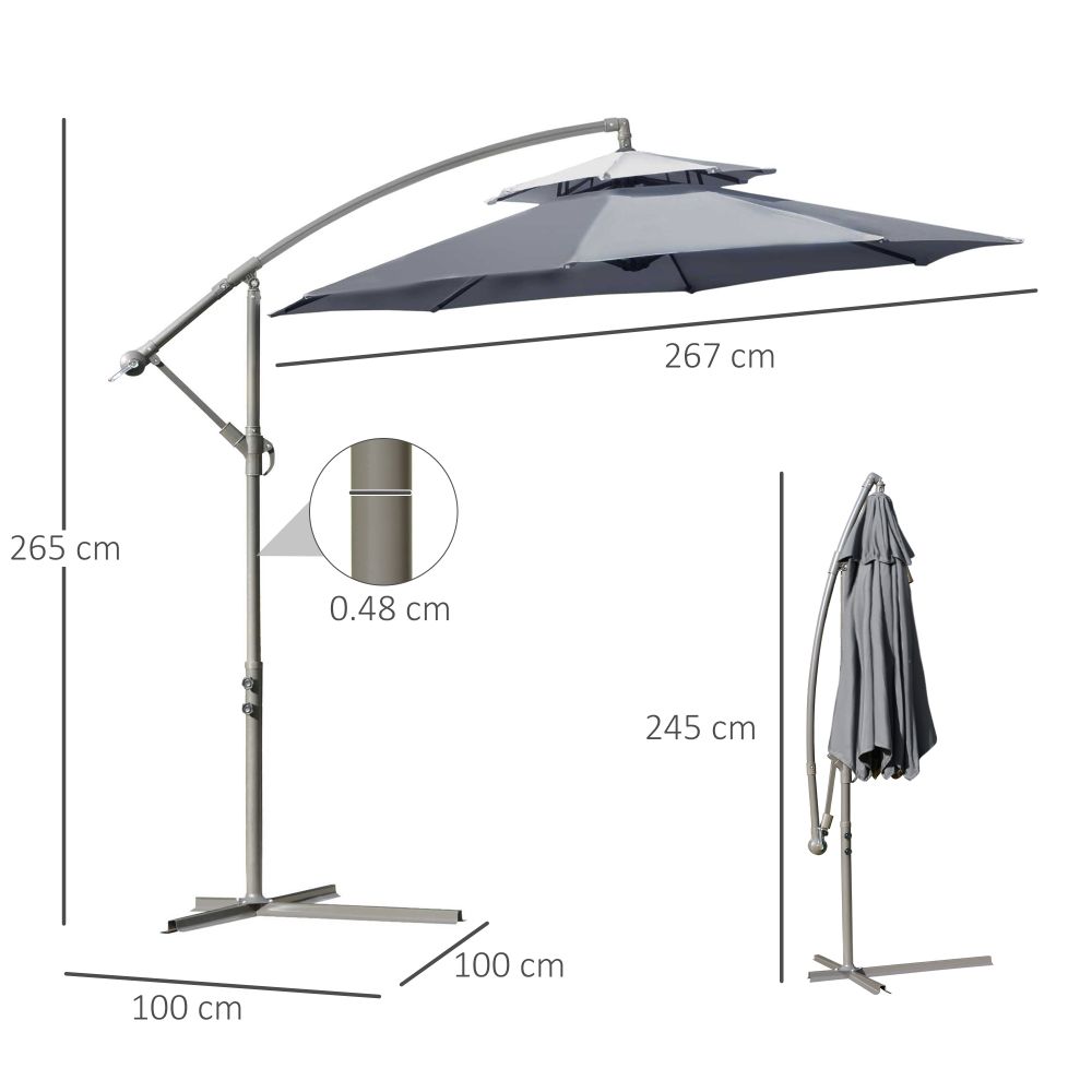 2.7m Garden Banana Parasol Cantilever Umbrella Handle, Dark Grey - anydaydirect