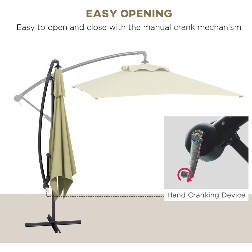 Outsunny 3 m Cantilever Parasol with Cross Base, Crank Handle, 6 Ribs, Beige - anydaydirect