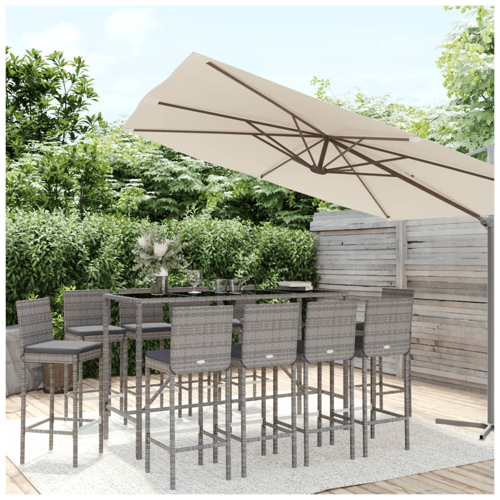 vidaXL 11 Piece Garden Bar Set with Cushions Grey Poly Rattan - anydaydirect