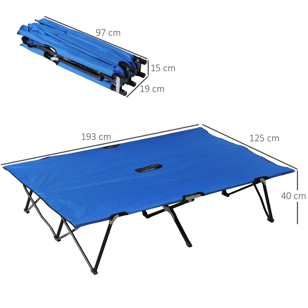 Double Camping Folding Cot Outdoor Portable Sunbed w/ Carry Bag, Blue Outsunny - anydaydirect