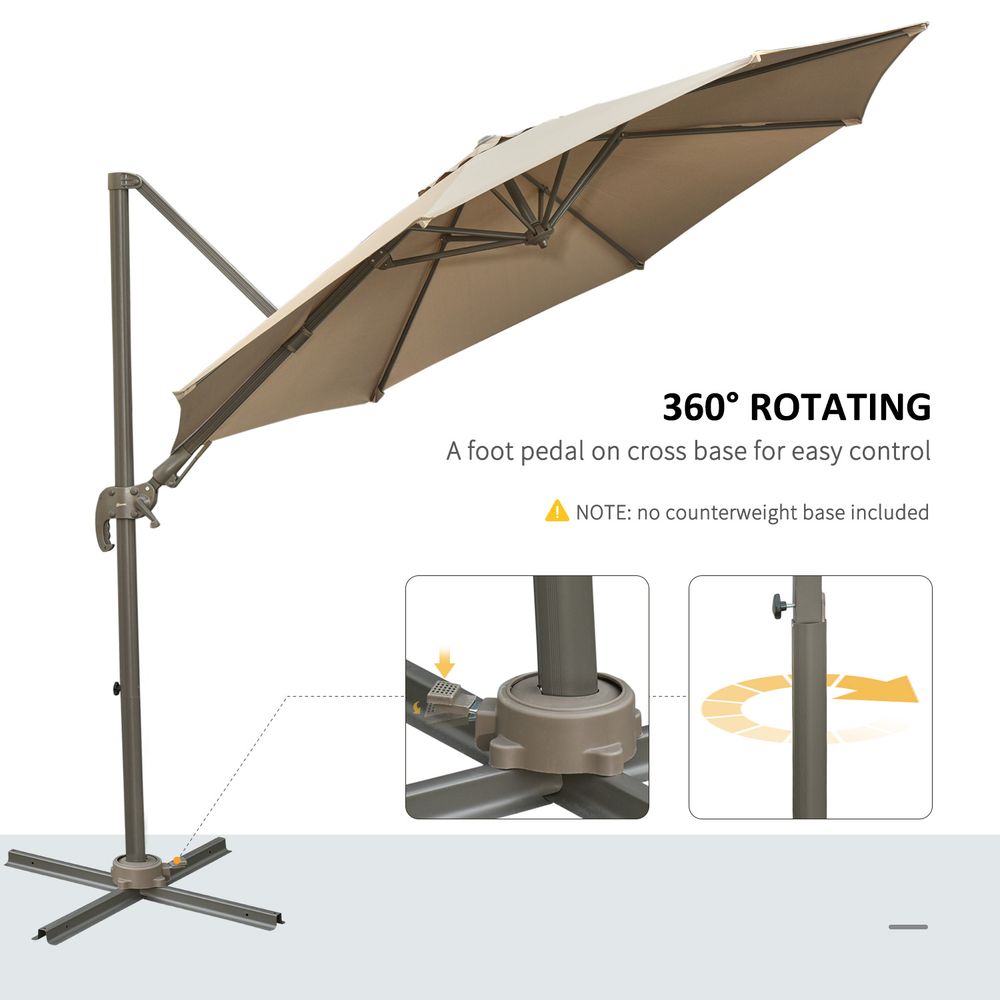 3 m Garden Hanging Umbrella Parasol-Khaki - anydaydirect
