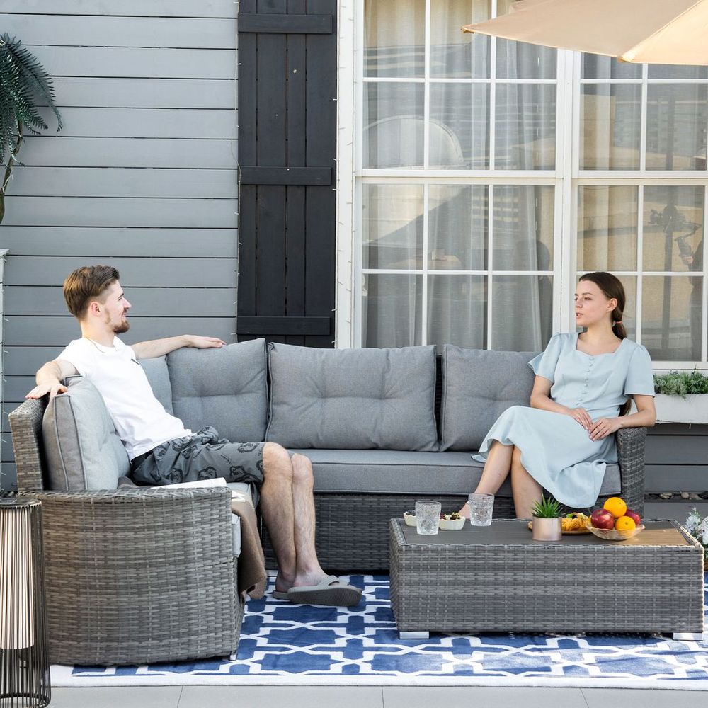 Aluminium 4 Pieces Outdoor PE Rattan Sectional Conversation Sofa Set - anydaydirect