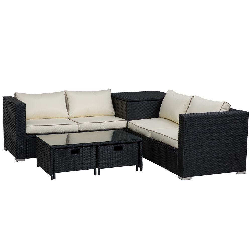 4-Seater Rattan Wicker Garden Patio Sofa Storage & Table Set Black - anydaydirect