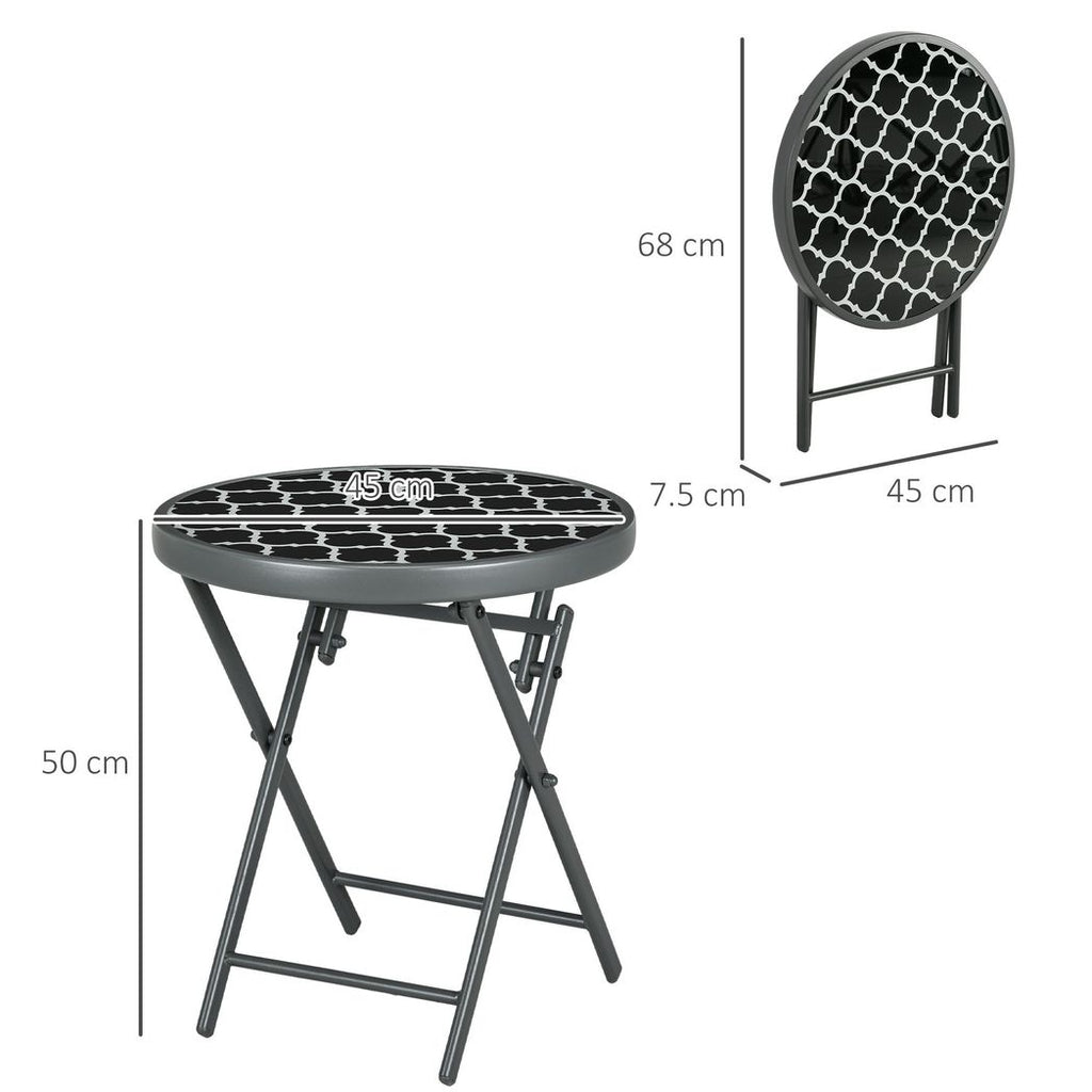 Outsunny Round Folding Side Table w/ Imitation Marble Glass Top, Black & White - anydaydirect