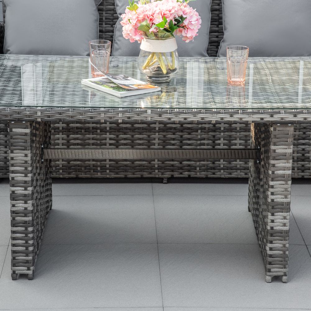 5-Seater Patio Dining Table Sets All Weather PE Rattan Sofa Cushions Grey - anydaydirect