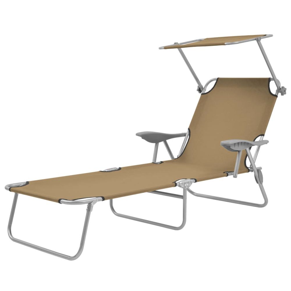 Folding Sun Lounger with Canopy Steel Taupe - anydaydirect