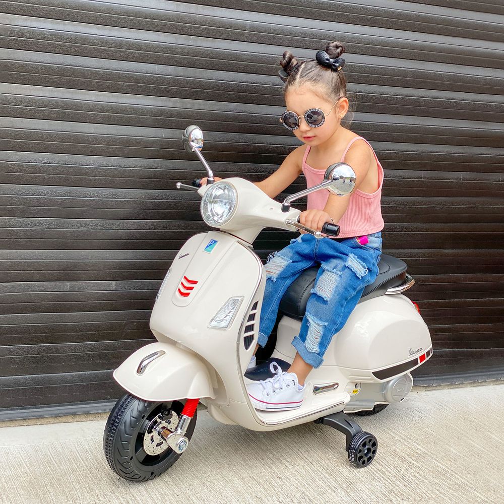 Kids Ride On Motorcycle Vespa Licensed Boys Girls 6V LED Lights Horn - anydaydirect
