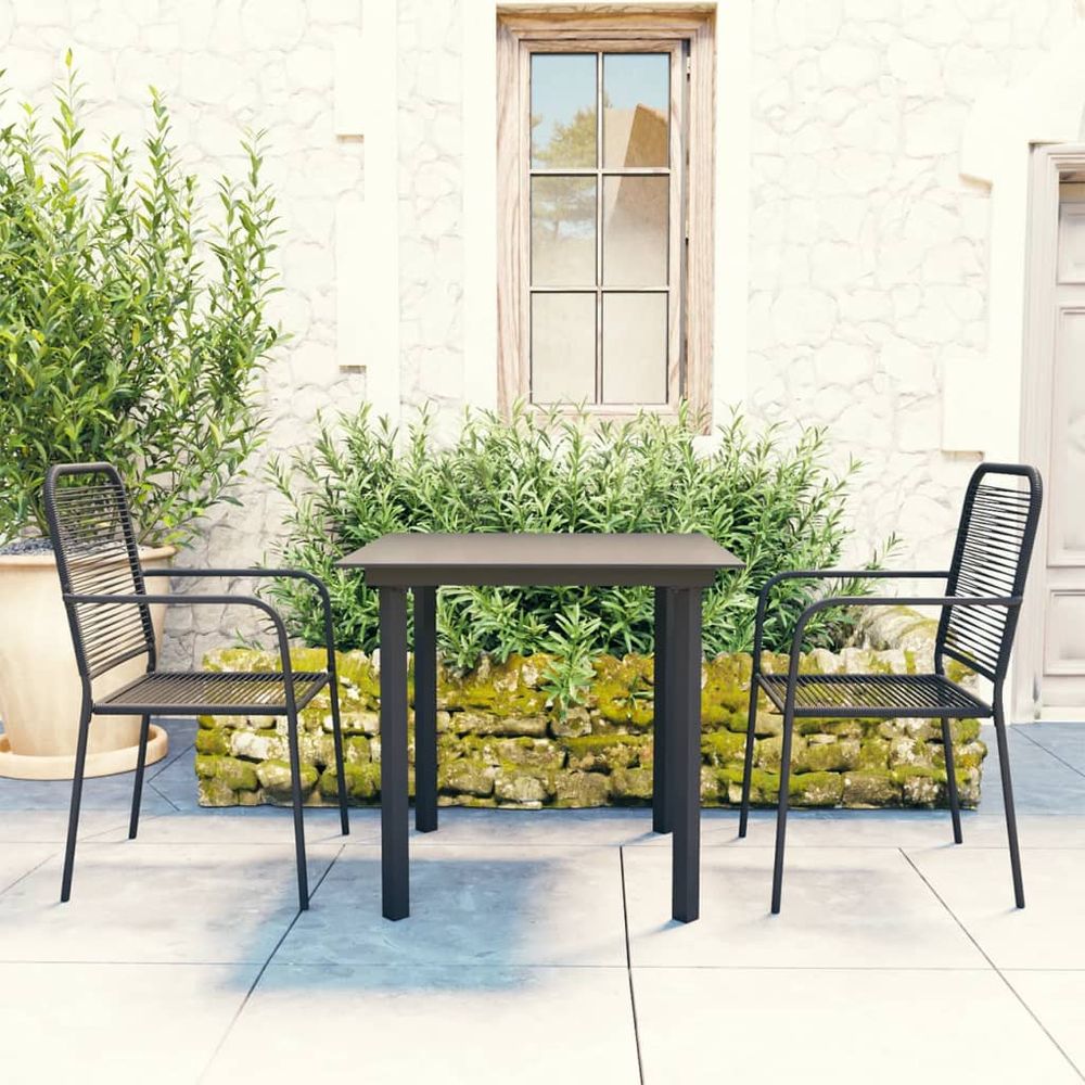 3 Piece Garden Dining Set Black Glass and Steel - anydaydirect