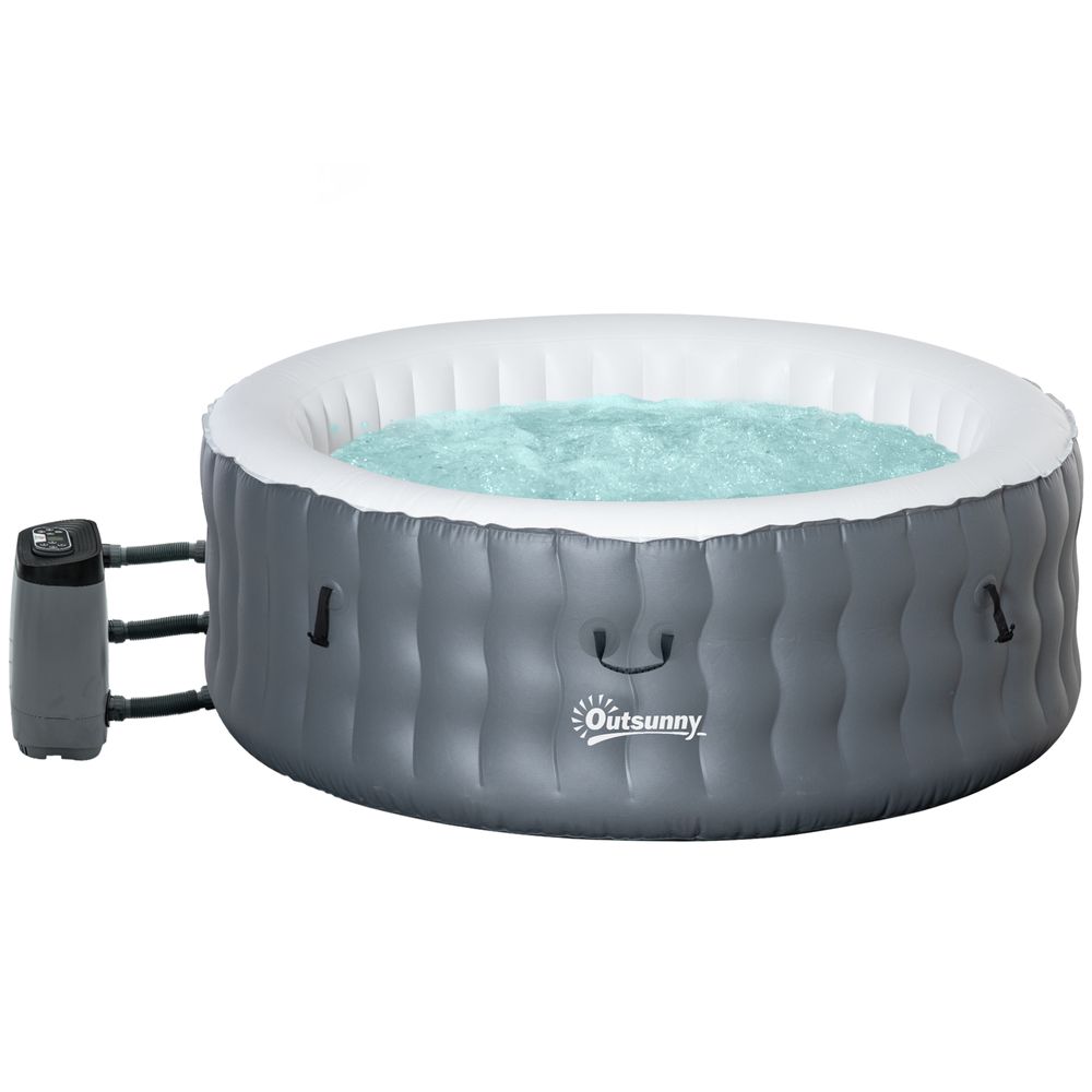 Round Inflatable Hot Tub Bubble Spa w/ Pump, Cover,4 Person, Light Grey - anydaydirect