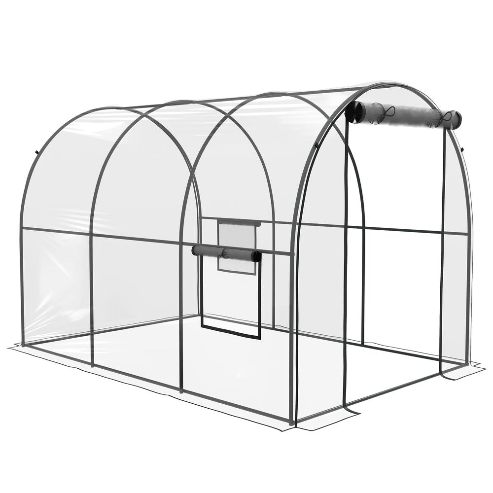 Outsunny 3 x 2 x 2m Polytunnel Greenhouse with Door, Windows, Steel Frame - anydaydirect