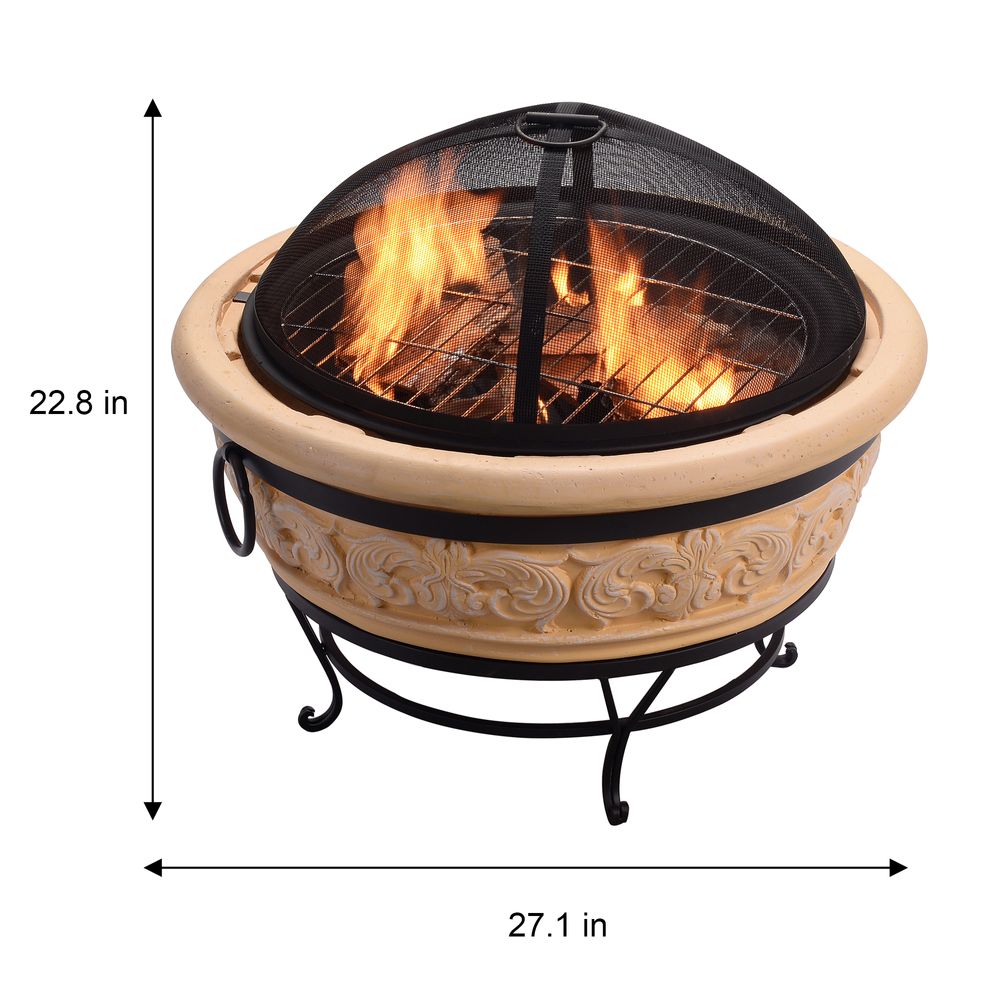 Garden Round Wood Burning Fire Pit, Outdoor Log Burner Firepit - anydaydirect