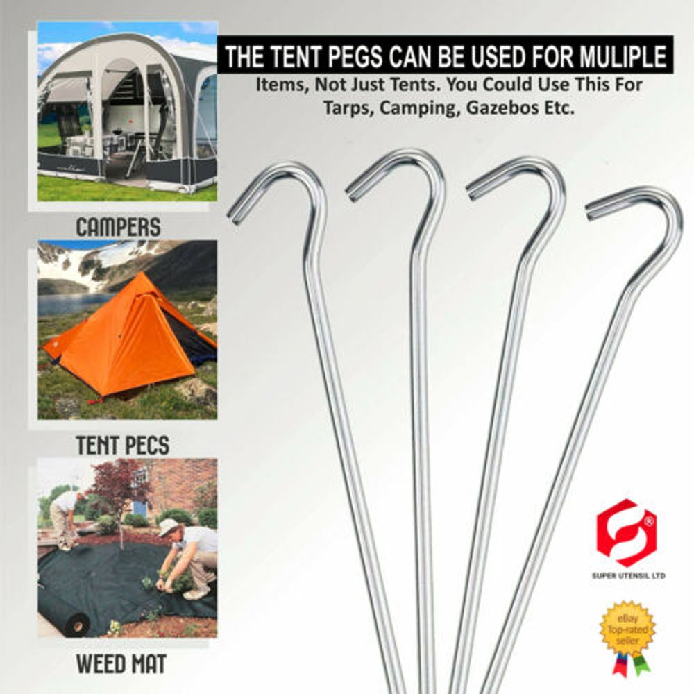 9 Heavy Duty Tent Pegs Steel Metal Ground Stakes Camping Gazebo Tarpaulin Hooks - anydaydirect