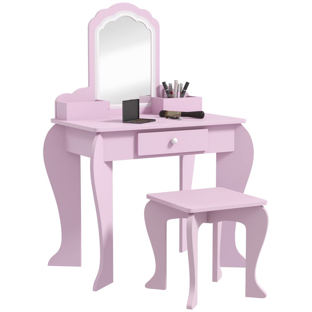 ZONEKIZ Kids Dressing Table Cloud Design with Mirror Stool Drawer Storage Boxes - anydaydirect