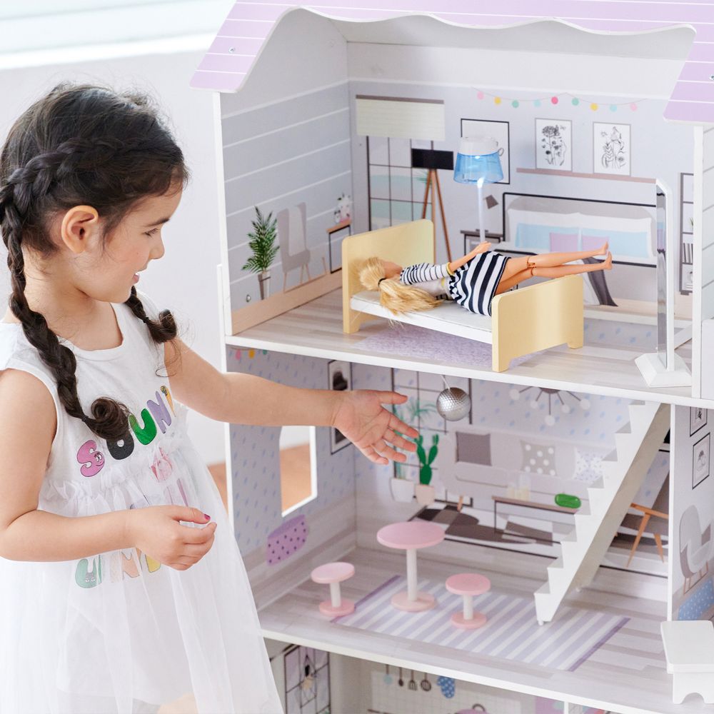 Olivia's Little World Large Kids Wooden Dolls House & 16 Accessories, Purple - anydaydirect