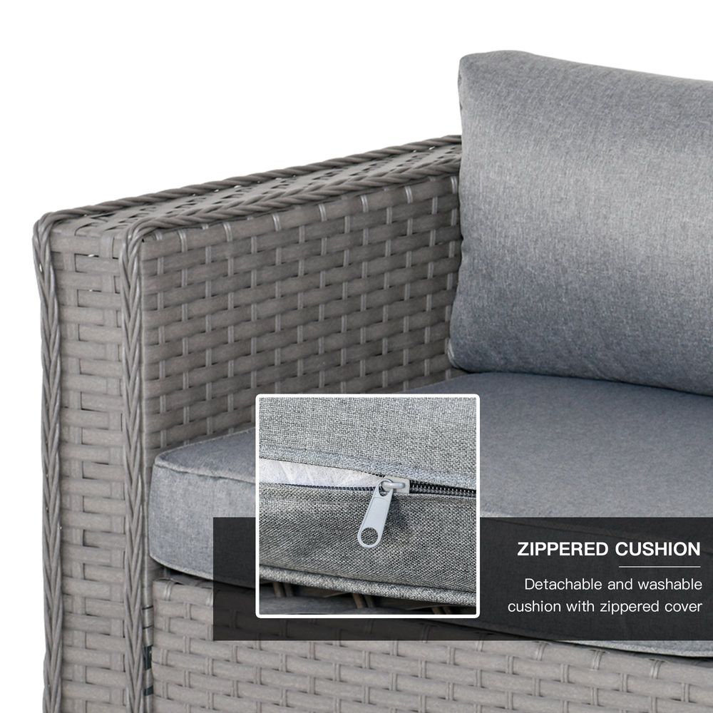 5 PCs Rattan Wicker Corner Sofa Set Tea Table Footstool & Cushion - Grey - anydaydirect