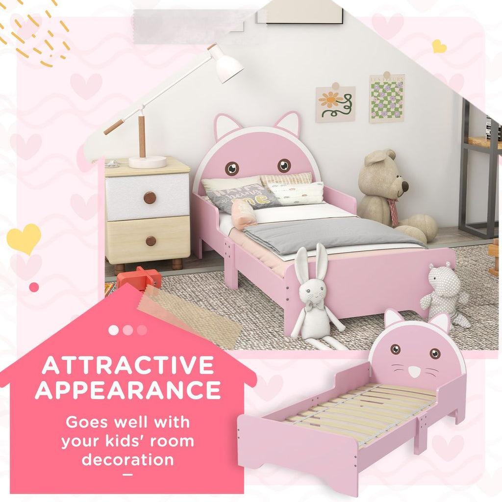 ZONEKIZ Toddler Bed Frame Cat Design Kids Bed with Guardrails - Pink - anydaydirect
