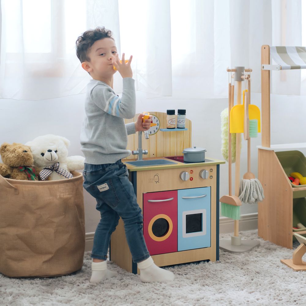 Porto Small Interactive Wooden Kitchen Playset &  4 Accessories - anydaydirect