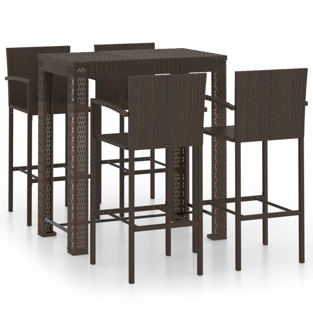 5 Piece Outdoor Bar Set with Armrest Poly Rattan Brown - anydaydirect