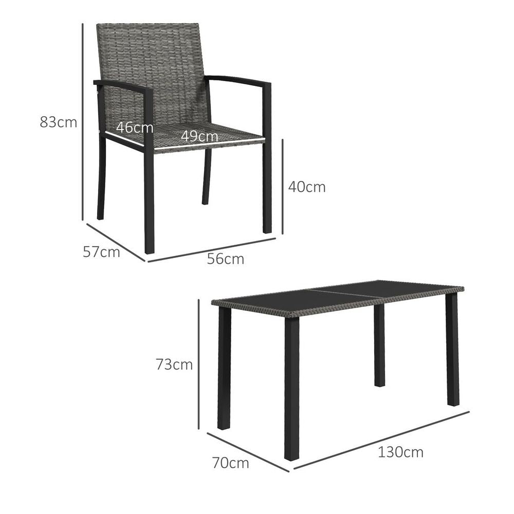 Outsunny 4 Seater Rattan Garden Furniture Set with Glass Tabletop - Grey - anydaydirect