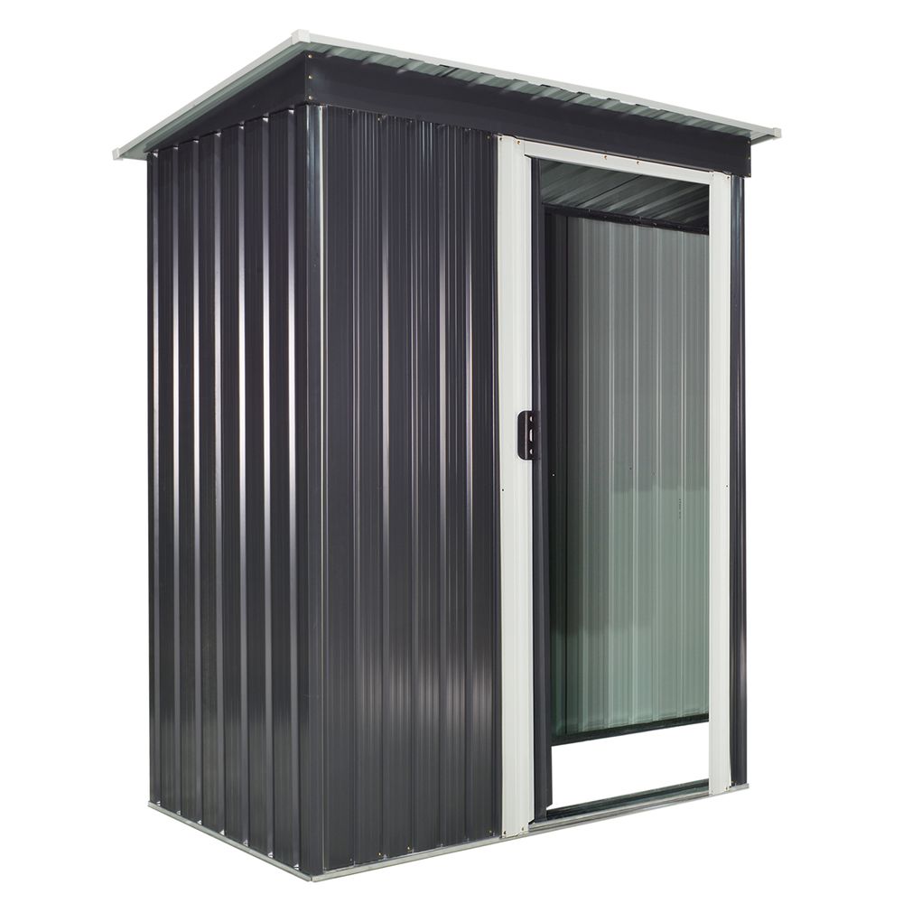 Outsunny 5 x 3ft Garden Storage Shed Sliding Door Sloped Roof Tool Black - anydaydirect