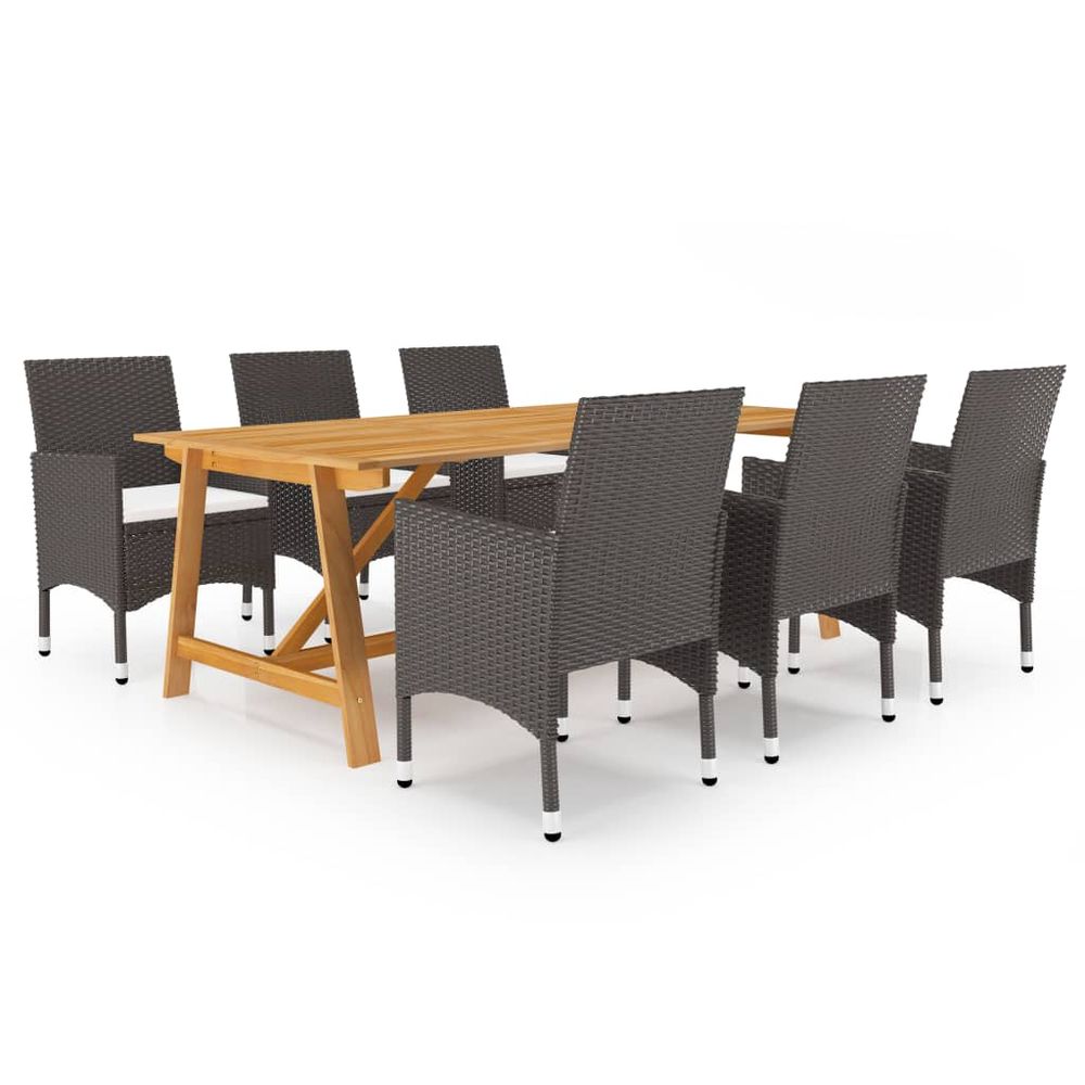 7 Piece Garden Dining Set with Cushions Brown - anydaydirect
