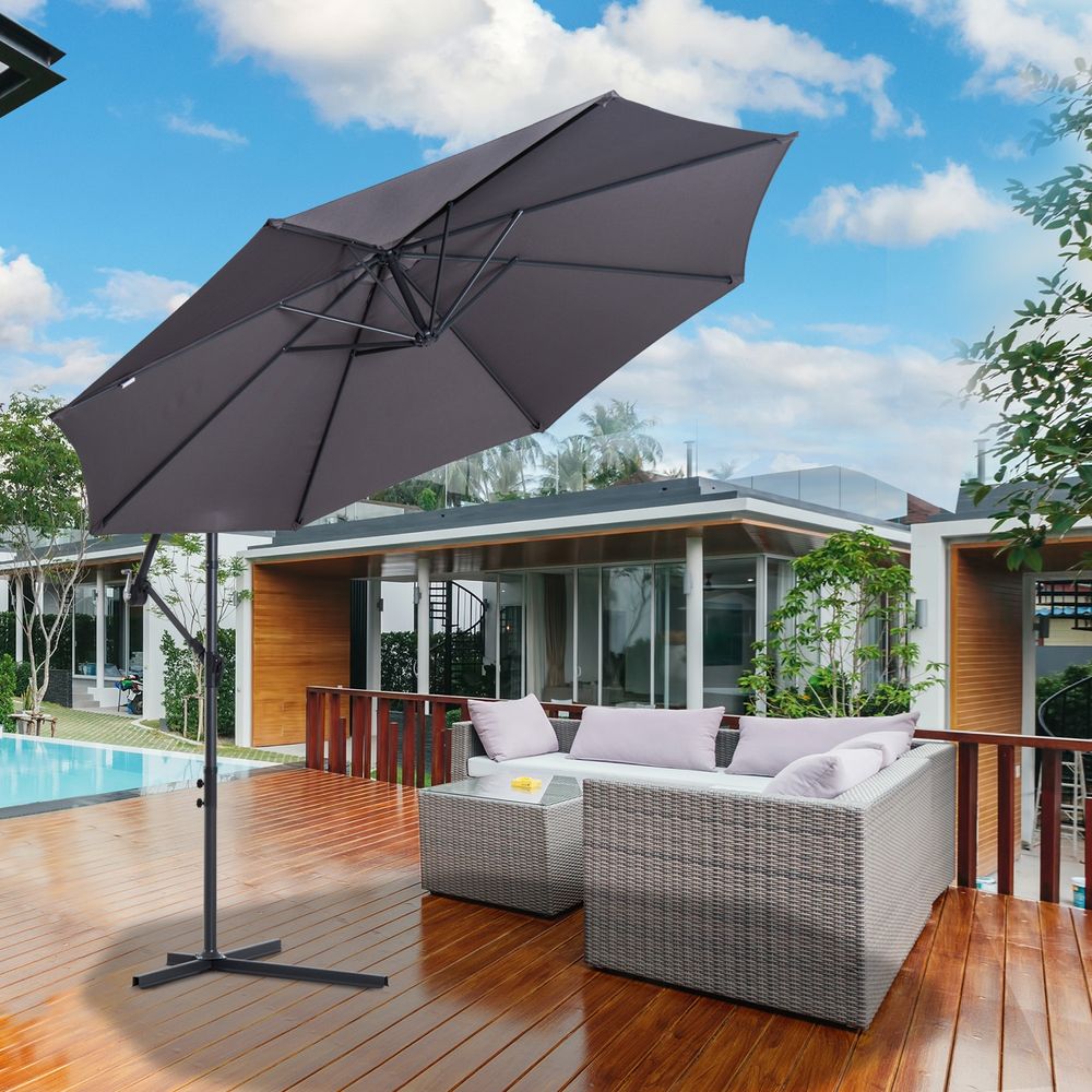 3mt Cantilever Umbrella Garden Banana Parasol Patio Hanging Sun Shade - anydaydirect