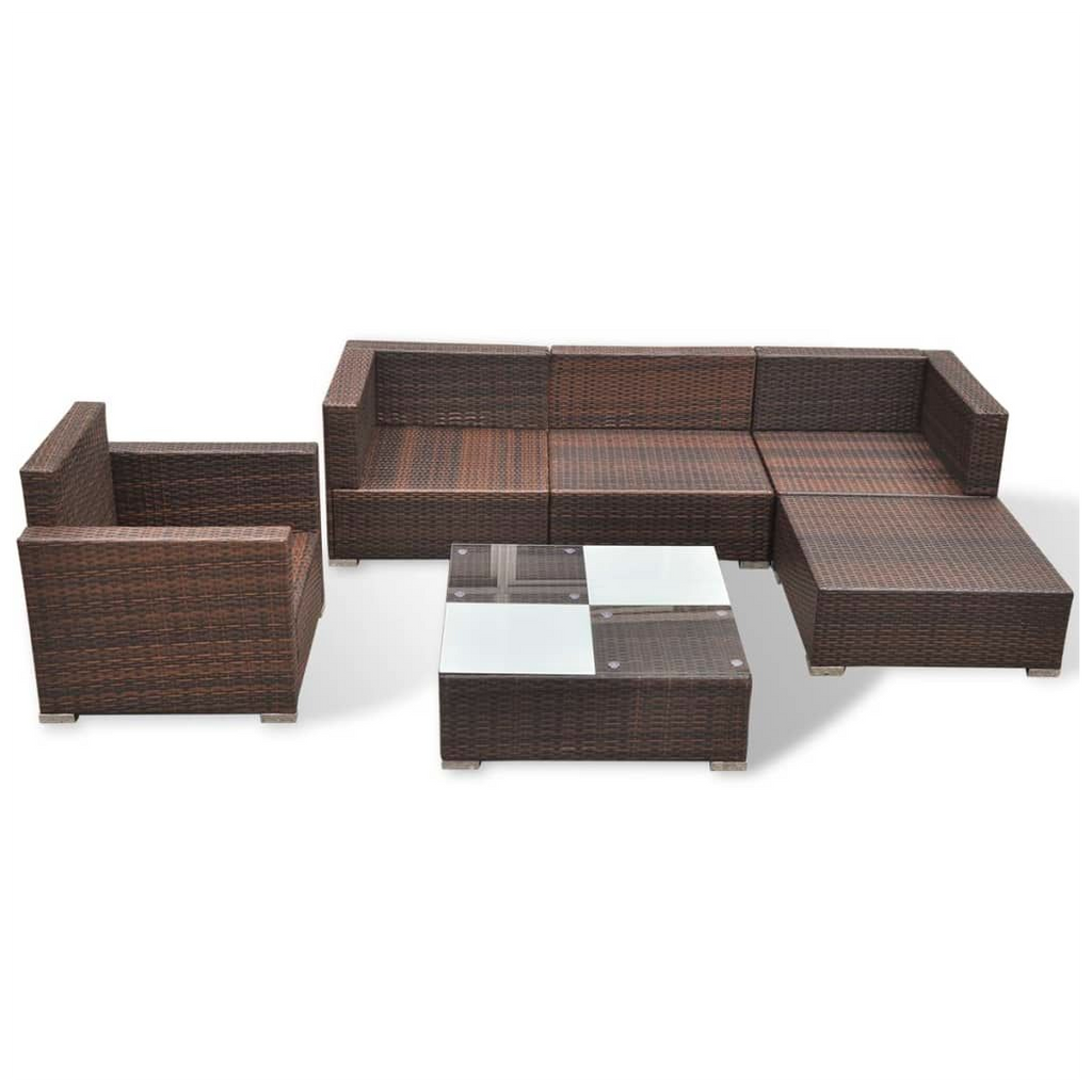 vidaXL 6 Piece Garden Lounge Set with Cushions Poly Rattan Brown - anydaydirect
