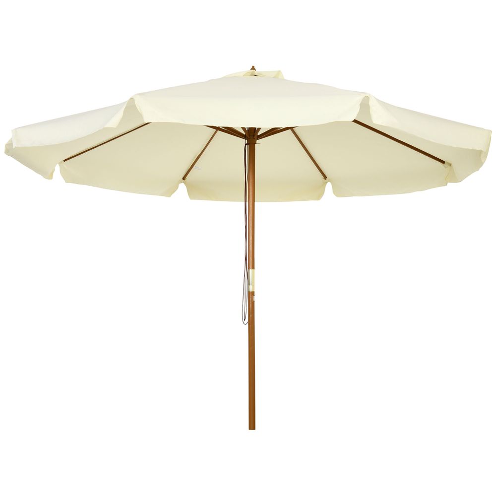 Outsunny Garden Parasol Patio Umbrella with Ruffles and Wooden Pole Beige - anydaydirect