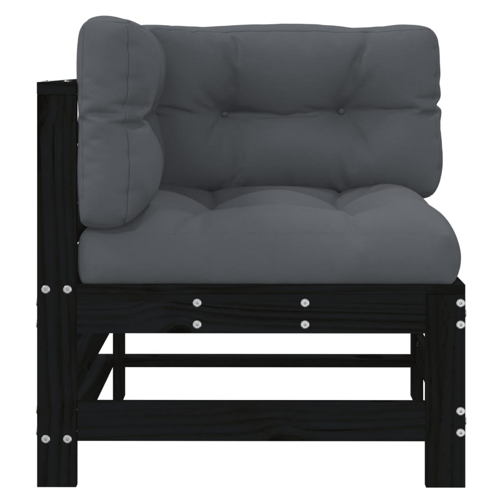 vidaXL Corner Sofas with Cushions 2 pcs Black Solid Wood Pine - anydaydirect