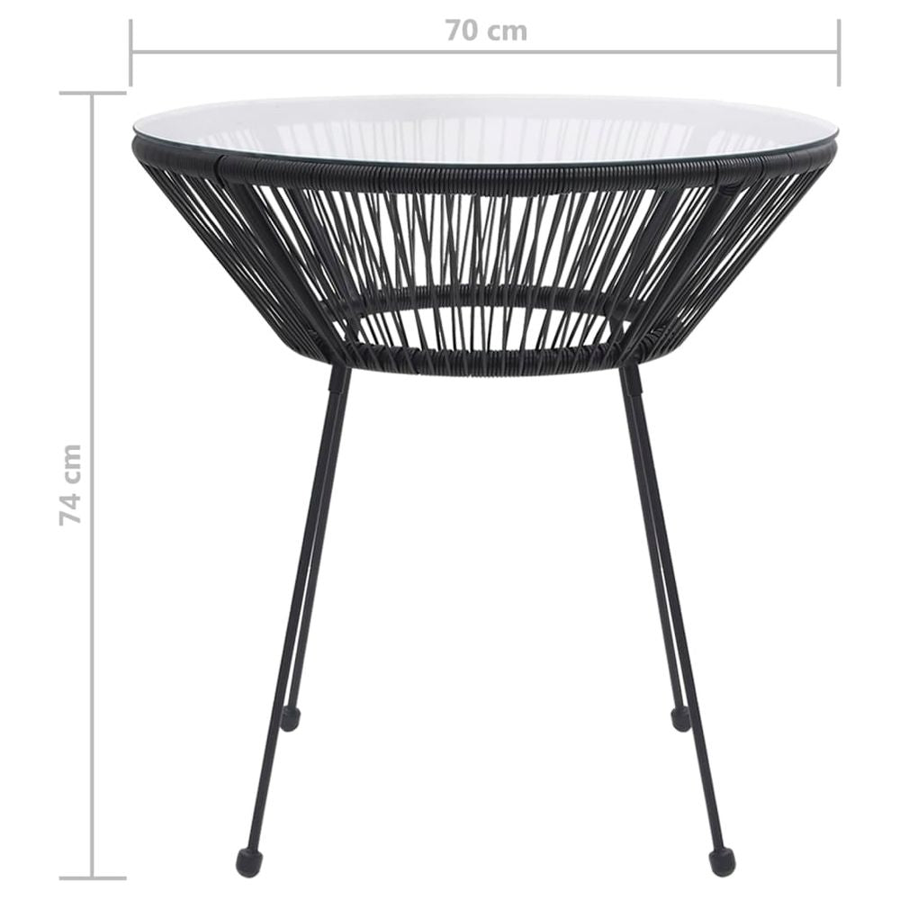 Garden Dining Table Black Ø70x74 cm Rattan and Glass - anydaydirect