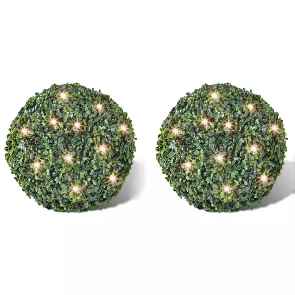 Artificial Leaf Topiary Ball 27 cm Solar LED String 2 pcs - anydaydirect